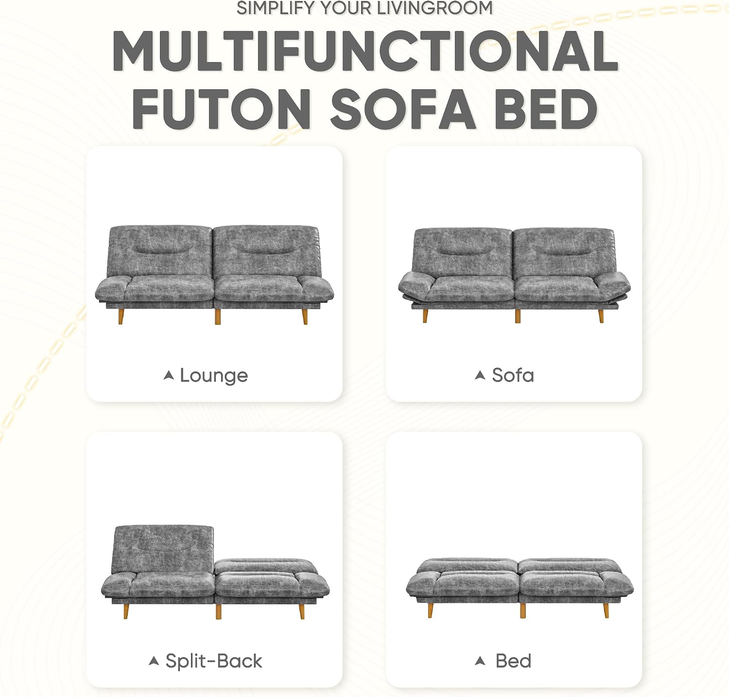 JUMMICO Convertible Futon Sofa Bed, Sleeper Futon Couch with Adjustable Backrest and Armrests, Modern Loveseat with Sturdy Wood Frame for Small Spaces, Apartments (Leathaire, Gray)