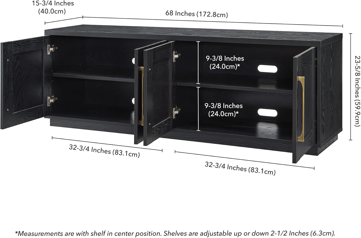 Henn&Hart Tillman Rectangular TV Stand for TV's up to 80' in Black Grain | Rectangular, for TV's, in Black Grain