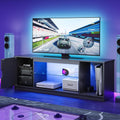 Bestier 57' LED TV Stand for 55/60/65 Inch TVs - Gaming Entertainment Center with RGB Lights, Adjustable Glass Shelves & Cabinet for PS5/Xbox, Modern Black TV Console for Living Room
