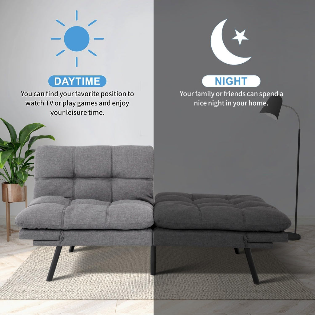 MUUEGM Futon Sofa Bed, 71' Convertible Linen Memory Foam Couch Bed, Modern Backrests Armrests Love Seat for Living Room,Apartment,Office,Light Grey Sleeper Couch