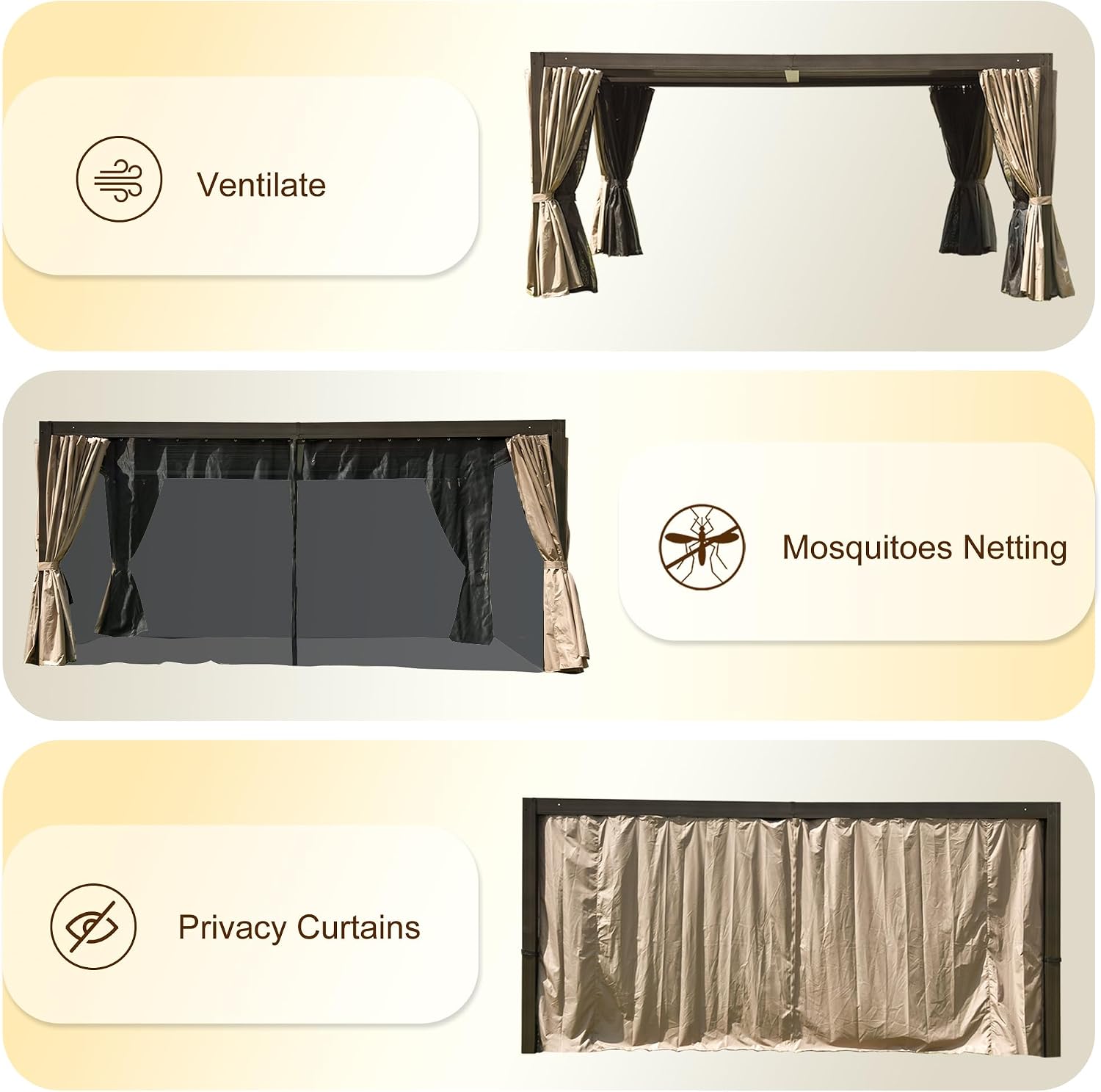 Domi 12x16FT Louvered Pergola, Full Aluminum Pergola with Adjustable Louvered Roof, Outdoor Pergola with Waterproof Curtains and Netting, Dark Brown