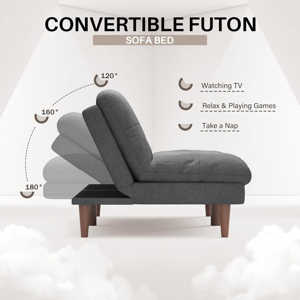 Homall Futon Couch, Modern Futon Sofa Bed with Adjustable Backrest, Convertible Sleeper Sofa Bed for Small Apartments, Loveseat, Office (Fabric, Grey)