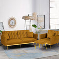 2 Pieces Velvet Sofa Set with Adjustable Armrest and Backrest, 70' Convertible Futon Sofa Bed & Mordern Accent Chair with Ottoman for Living Room, Bedroom, Ginger