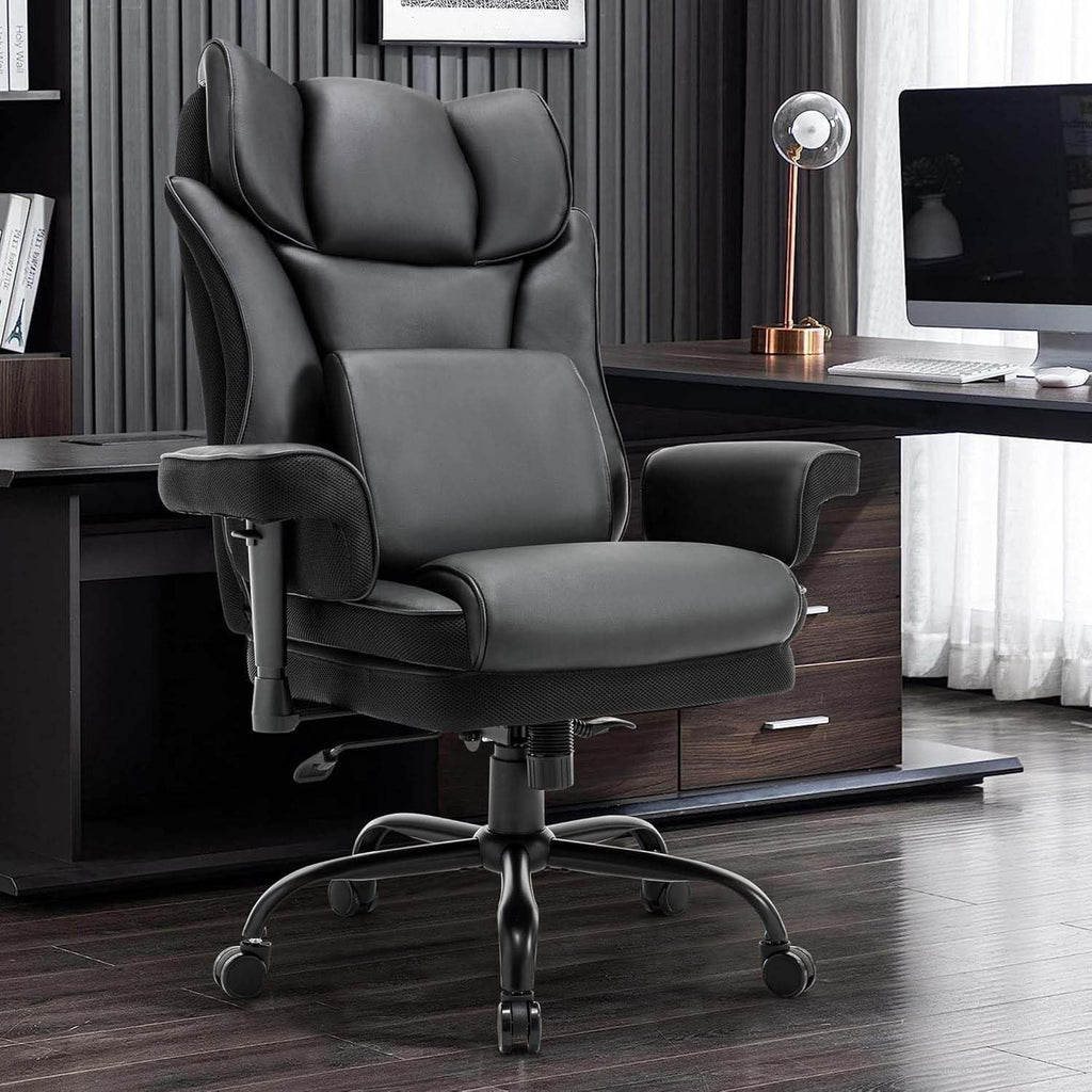 Ergonomic Computer Gaming Chair with Adjustable Armrest, Comfy High Back Office Chairs with Lumbar Support, Height-Adjustable Rocking Massage Chairs for Office, Bedroom, Apartment (Black)