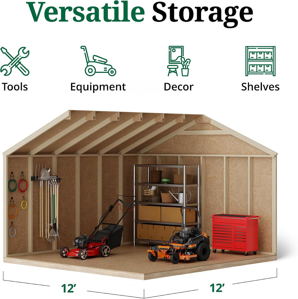 Little Cottage Co. 12x12 Value Gable Shed with Floor, Outdoor Wood Storage Do-It-Yourself Precut Kit