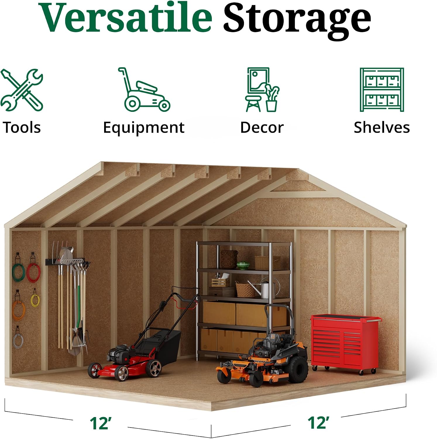 Little Cottage Co. 12x12 Value Gable Shed with Floor, Outdoor Wood Storage Do-It-Yourself Precut Kit
