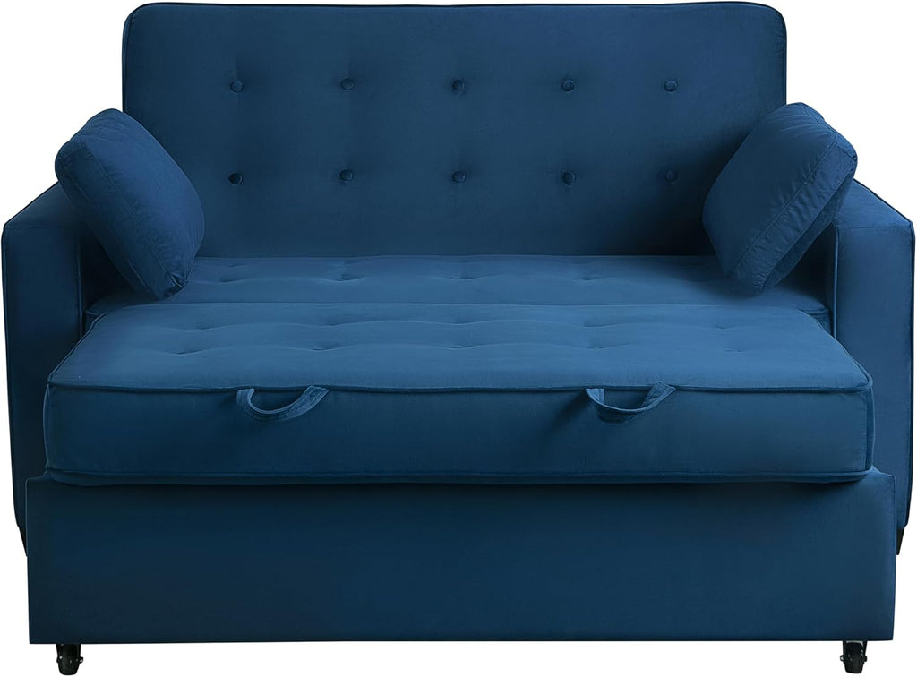 Serta Ainsley 66.5' Convertible Sleeper Loveseat, Full Size, Dreamcoil Comfort, Soft Velvet Fabric, Navy