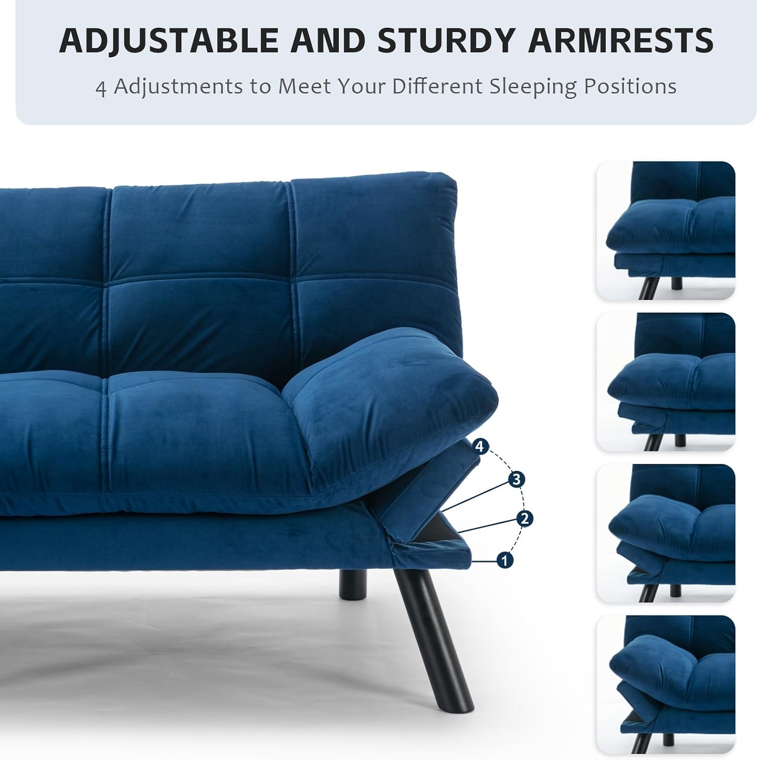 SoarFlash 67 Inch Futon Double Sofa Bed, 2 in 1 Velvet Loveseat Sofa with Adjustable Backrest for Living Room Bedroom Office Apartment Compact Couch(Blue)