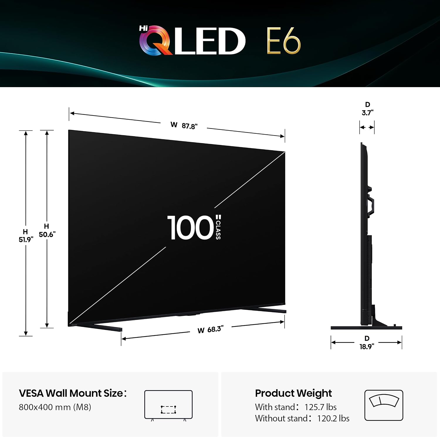 Hisense 100' Class E6 Series QLED 4K UHD Smart Fire TV (100E6QF, 2025 Model) - QLED, Native 144Hz, Dolby Vision IQ · Atmos, Motion Rate 240, HDR 10+, Game Mode Pro, Voice Remote with Alexa