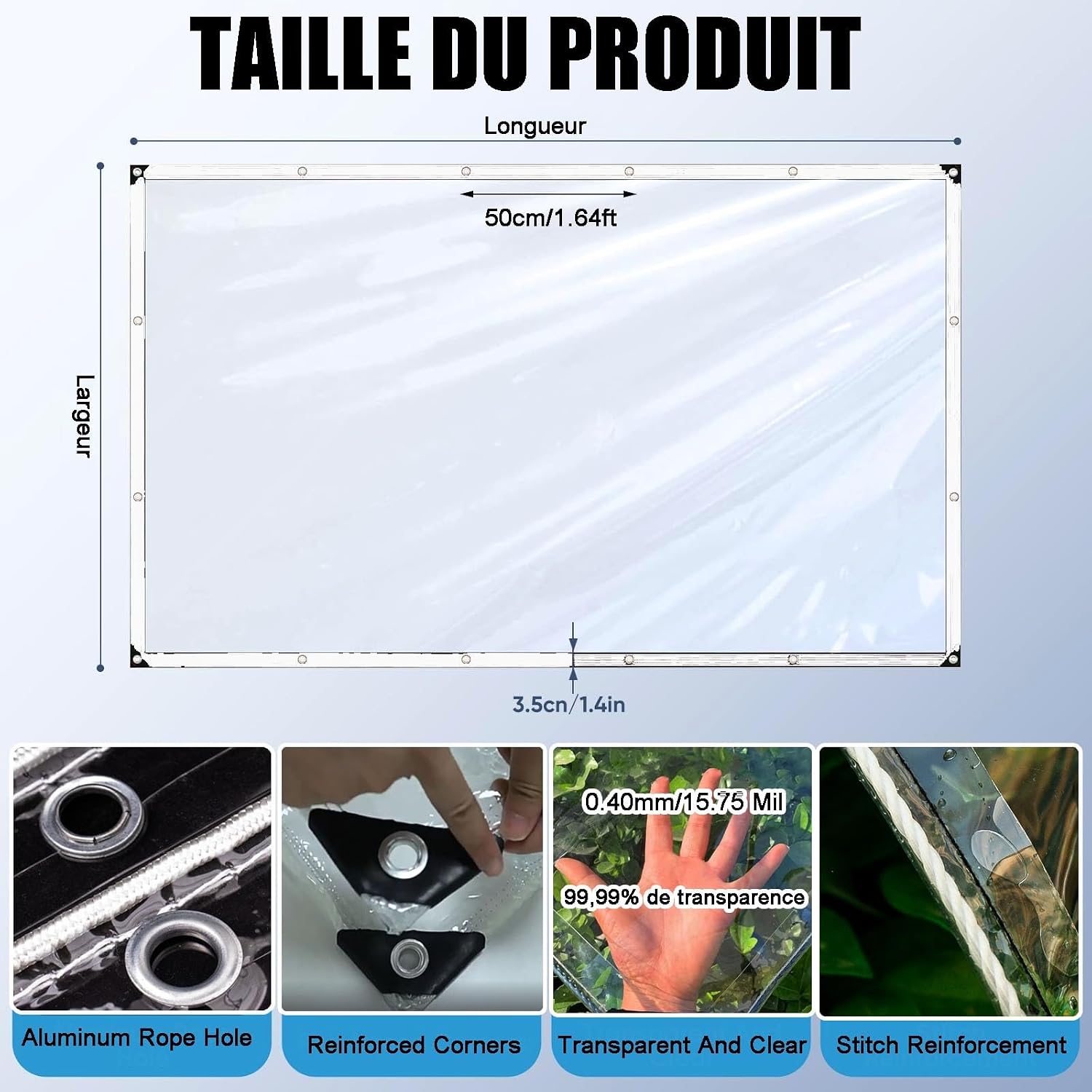Heavy Duty PVC Vinyl Clear Tarps All Weather 100% Waterproof Transparent Tarpaulin Shield with Grommets Ropes Anti-UV for Greenhouse, Patio Garden Porch Pavilion Outdoor(15x19')
