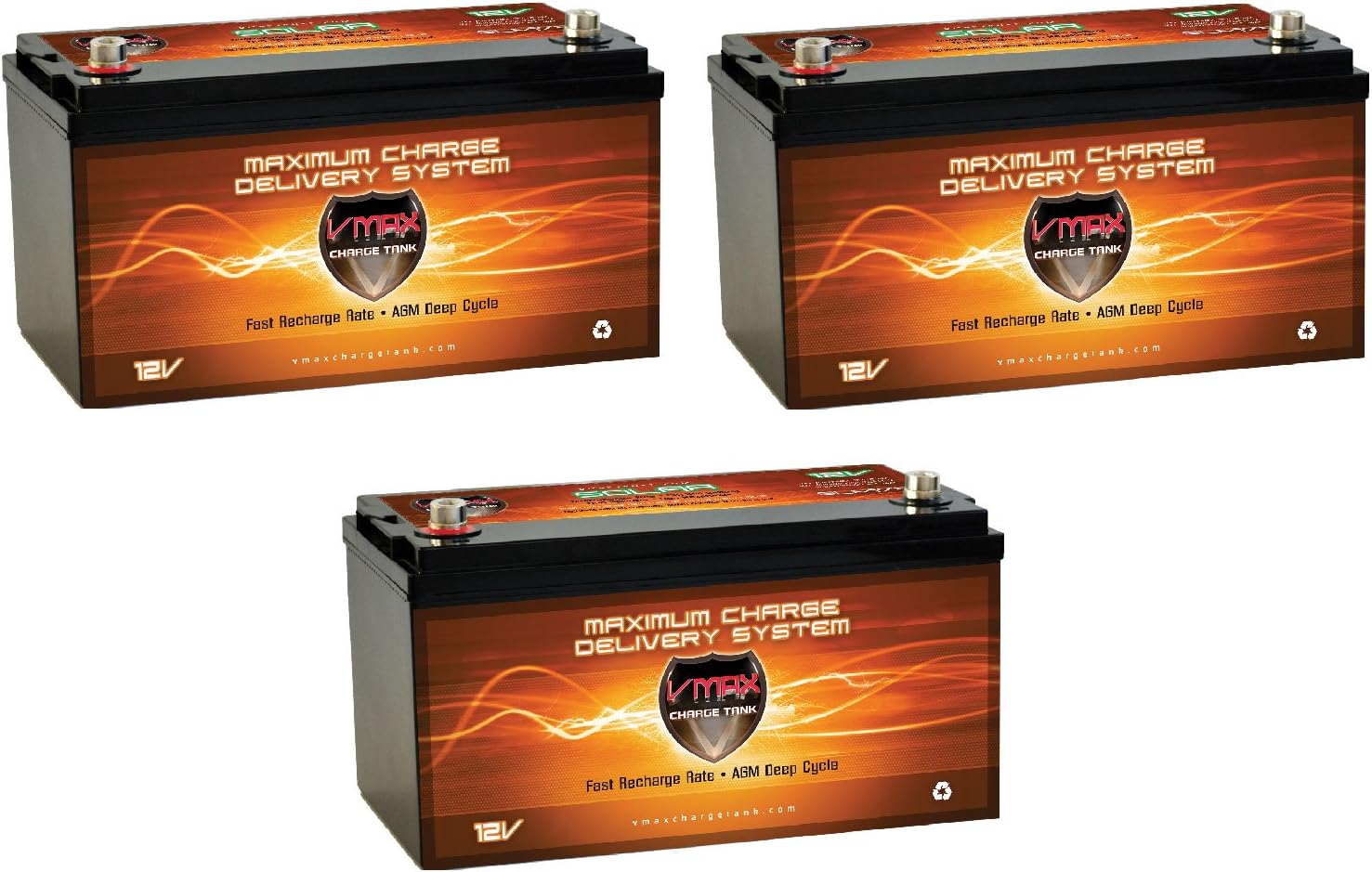 QTY3 VMAXSLR175 AGM 12V battery for Use w/Solar Panel wind turbine gas electric pwr backup generator for off grid sump pump lift winch pallet jack and any other heavy duty application