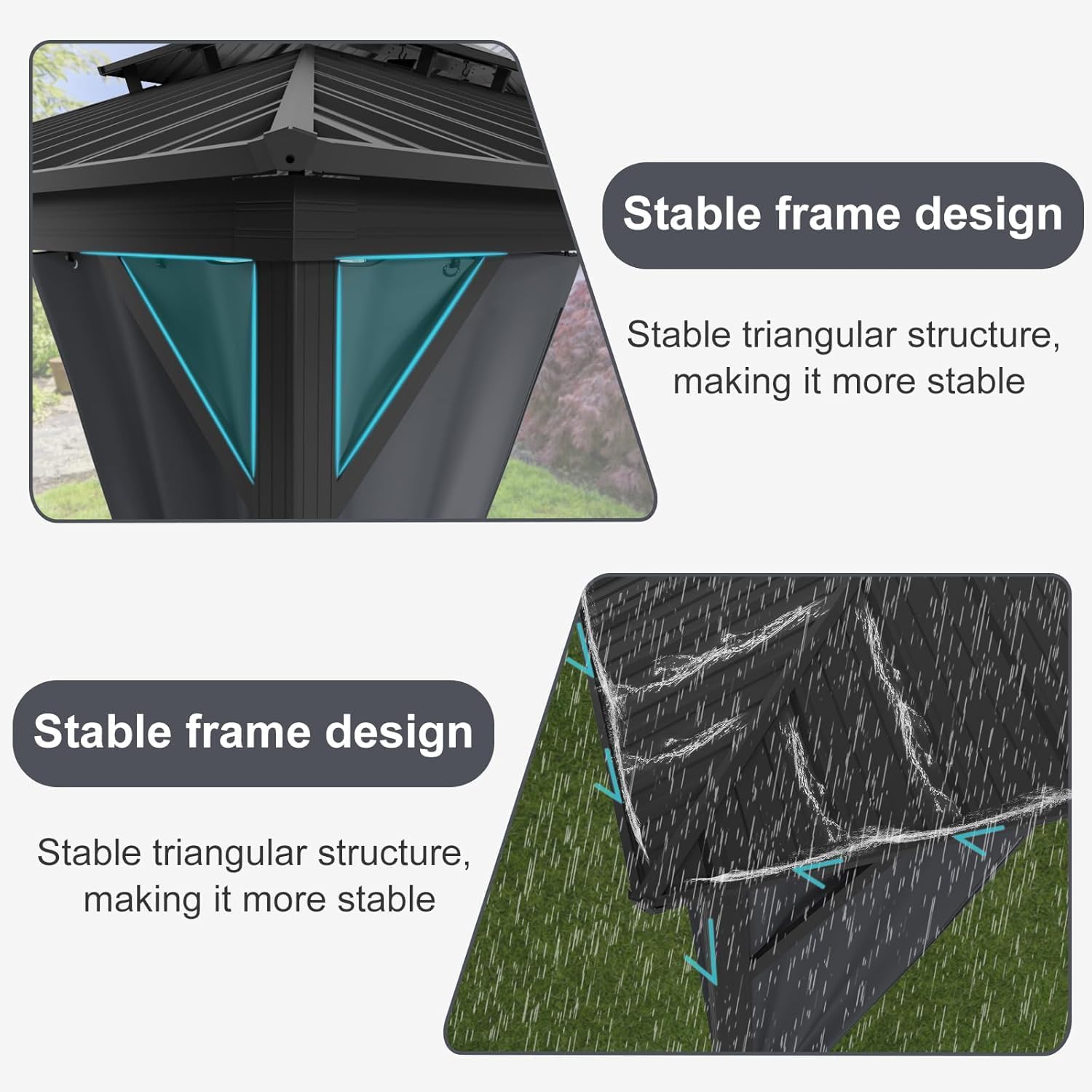 12x12ft Gazebo Hardtop with Nettings and Curtains, Galvanized Steel Double Roof with Vertical Stripes, Heavy Duty Metal Frame, Weather-Resistant Outdoor Shelter for Patio, Deck, Lawn
