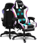 Gaming Chair for Adults with Speakers Massage Computer Office Chair RGB Gamer Chair with Footrest and Lumbar Support Music Video Game Chair High Back PU Leather Ergonomic Desk PC Chair,White