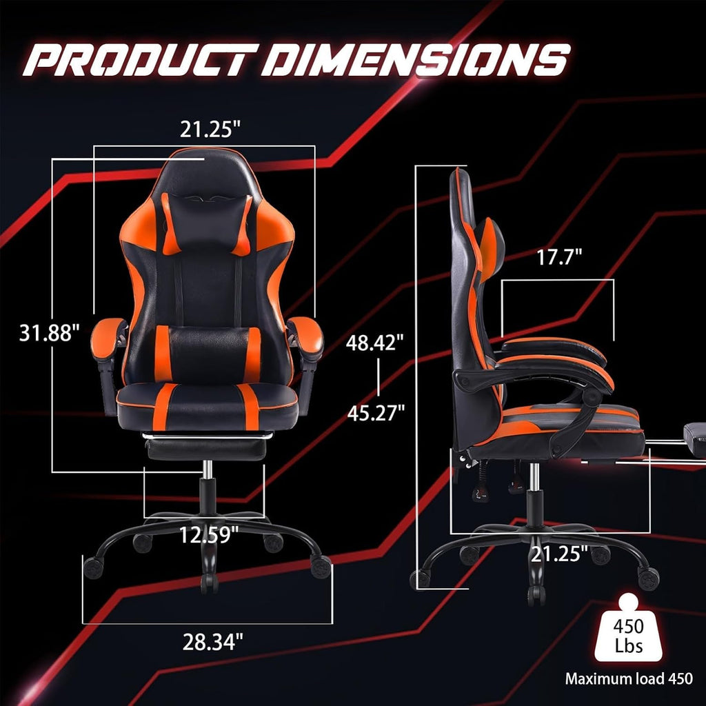 Video Game Chairs for Adults, PU Leather Gaming Chair with Footrest, 360° Swivel Adjustable Lumbar Pillow Gamer Chair, Comfortable Computer Chair for Heavy People, Purple