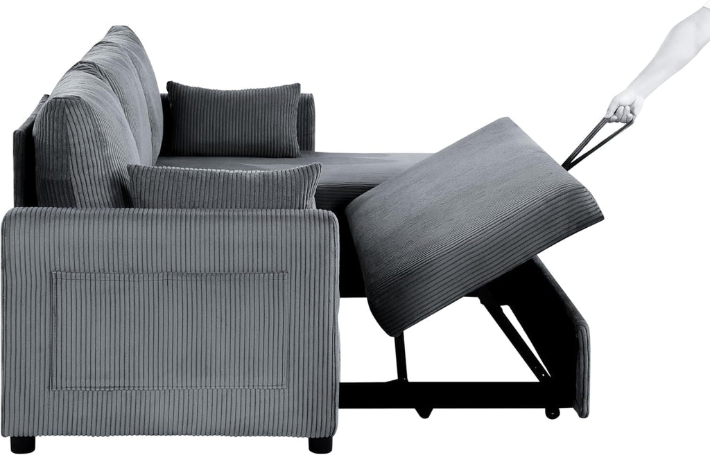 Queen Sleeper Sofa, Convertible Sofa Bed with Storage, 85 Inch Sectional Couch with Pull Out Bed, L Shaped 3 Seat Sectional Sleeper Sofa for Living Room, Apartment, Grey