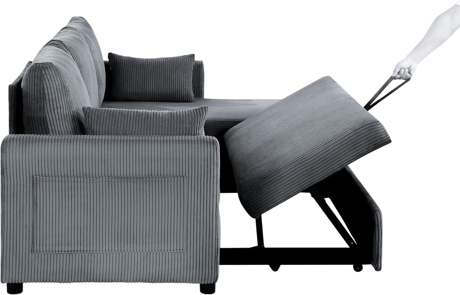 Queen Sleeper Sofa, Convertible Sofa Bed with Storage, 85 Inch Sectional Couch with Pull Out Bed, L Shaped 3 Seat Sectional Sleeper Sofa for Living Room, Apartment, Grey