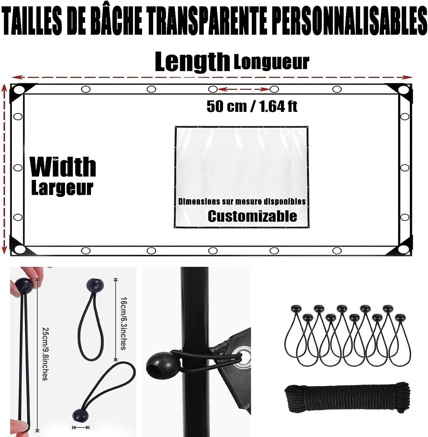 Clear Vinyl Tarp 3x6 6x8 10x10 10x20 16x20ft Extra Thick Transparent Clear Tarps with Grommets 16 Mil Heavy Duty Tarpaulin Cover Waterproof Tear for Porch Chicken Coop Patio Outdoor Pool(11' x 26')