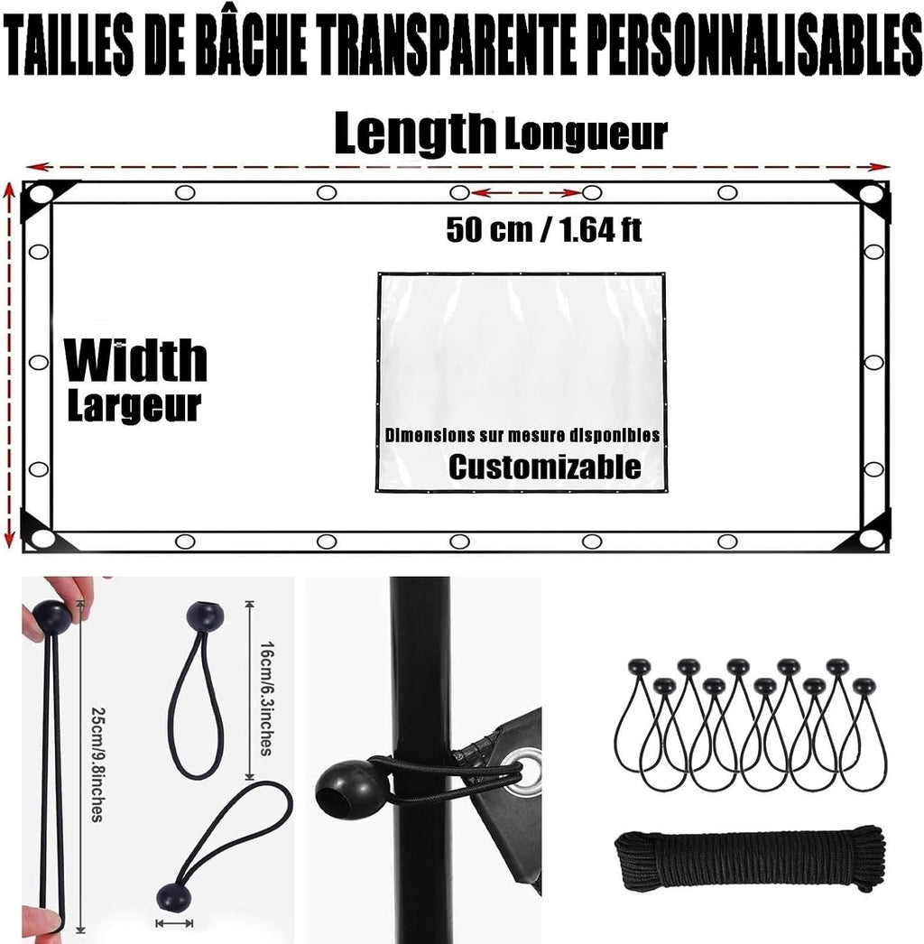 Clear Vinyl Tarp 3x6 6x8 10x10 10x20 16x20ft Extra Thick Transparent Clear Tarps with Grommets 16 Mil Heavy Duty Tarpaulin Cover Waterproof Tear for Porch Chicken Coop Patio Outdoor Pool(13' x 30')
