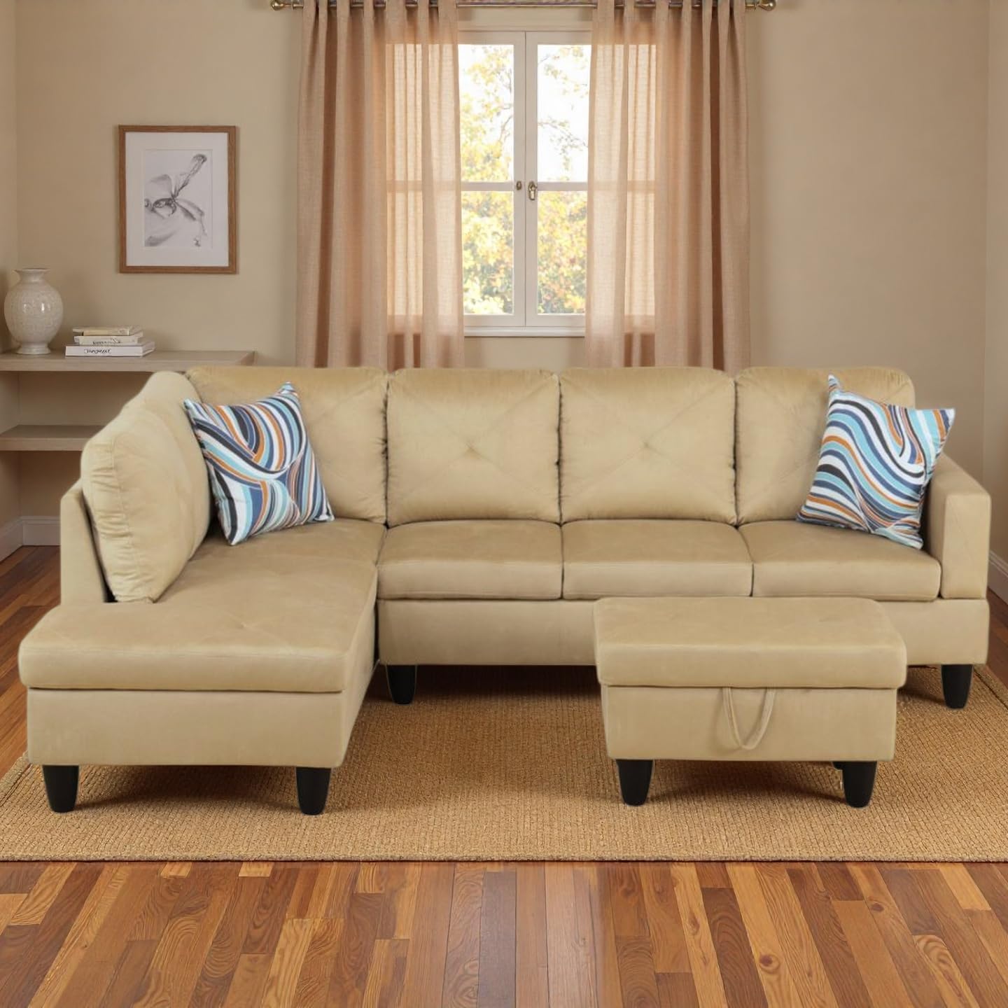 3-Piece L-Shaped Modular Leather Sofa – Convertible Sectional Couch with Movable Chaise & Storage Ottoman, Multi-Scene Use for Living Room, Apartment & Office, Beige