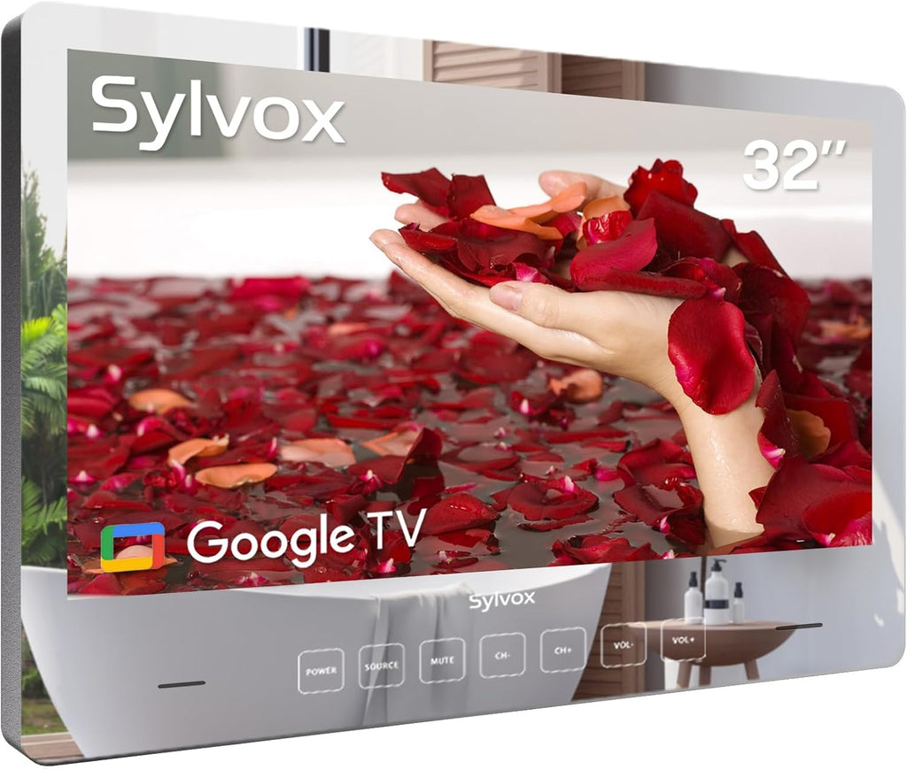 SYLVOX 32'' Smart TV Bathroom Magic Mirror Waterproof LED TV 1080P 500NITS High Brightness Dual Front Speakers Wall mounting Suitable for Bathrooms,Hotels,Saunas