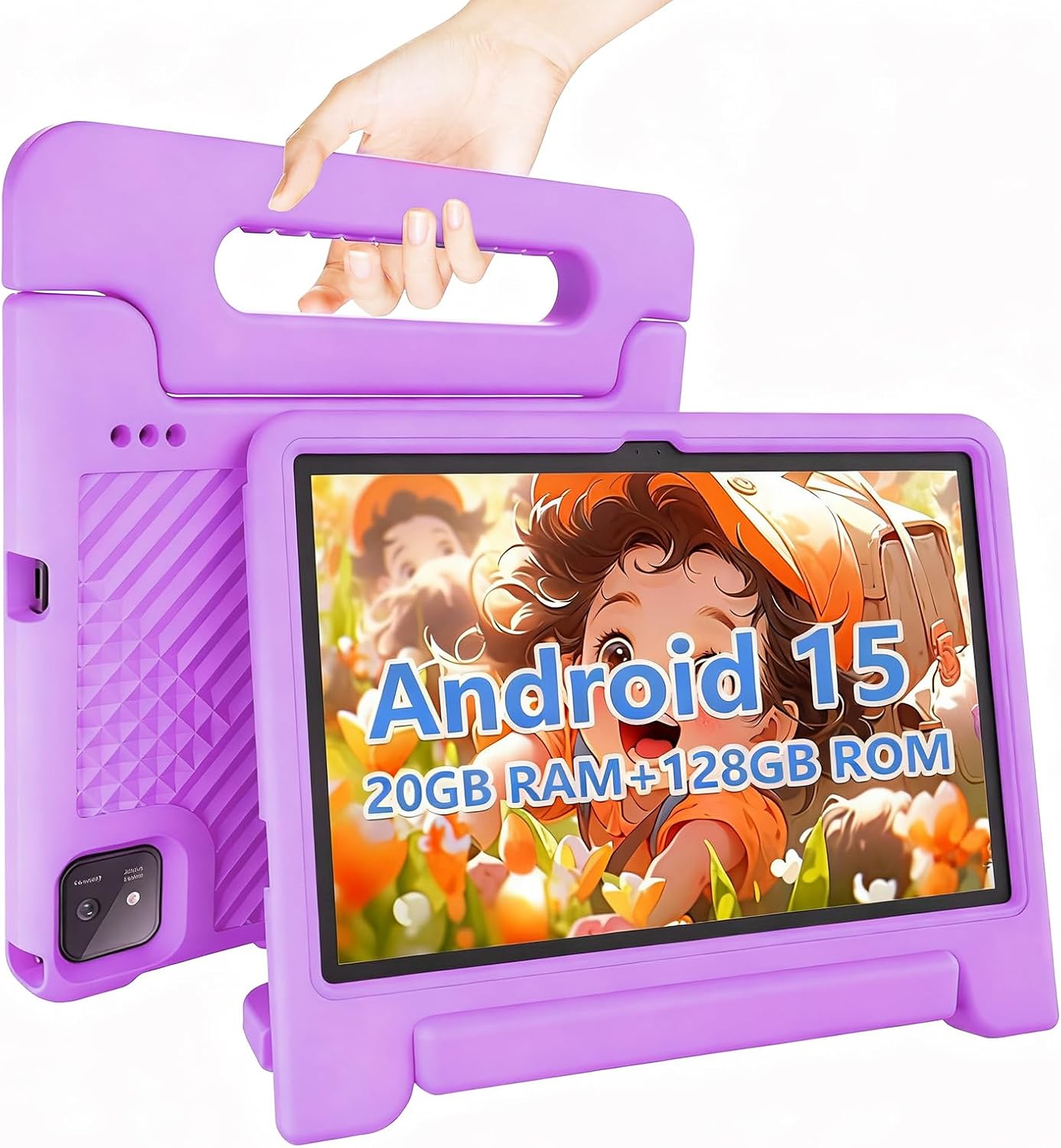 NRKDUBQ Kids Tablet 11 inch Android 15 20GB + 128GB Octa-Core 8000mAh Todder Tablet with Drop-Proof Case, Parental Control, WiFi 6 and Bluetooth, Purple