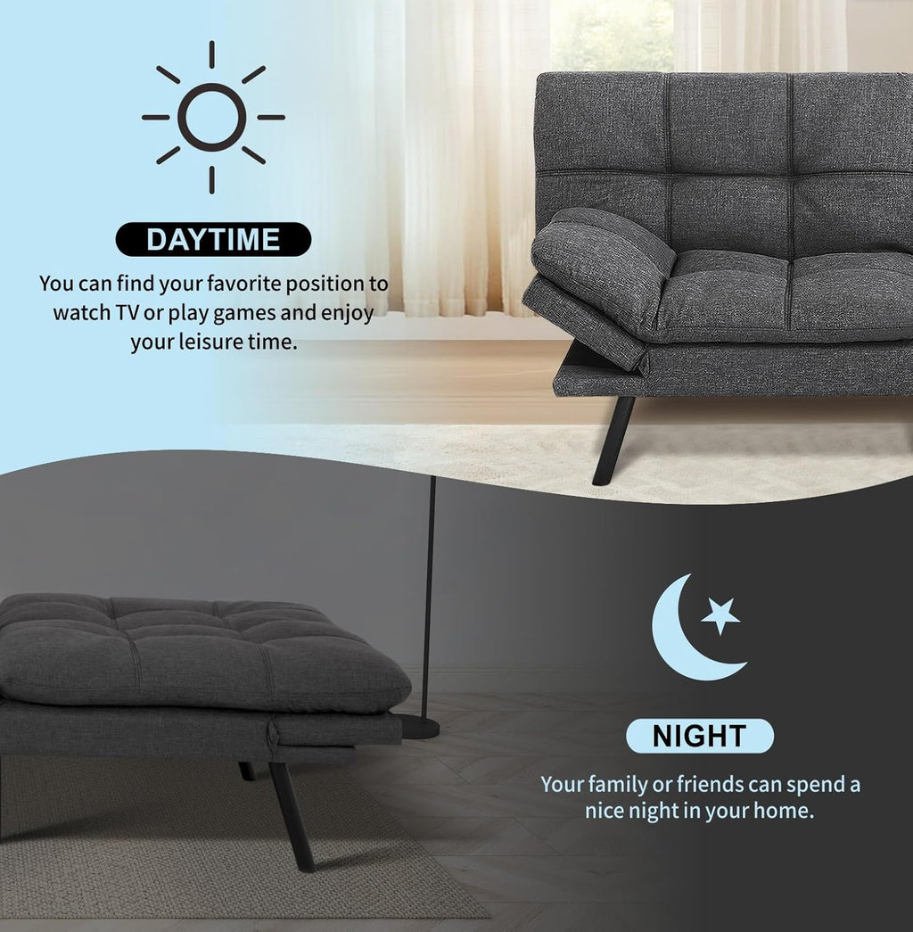 MUUEGM 71' Convertible Futon Sofa Bed, Upholstered Small Futon Couches with Adjustable Backrest, Loveseat Sleeper Bed for Compact Living Room Studio Office (Grey)