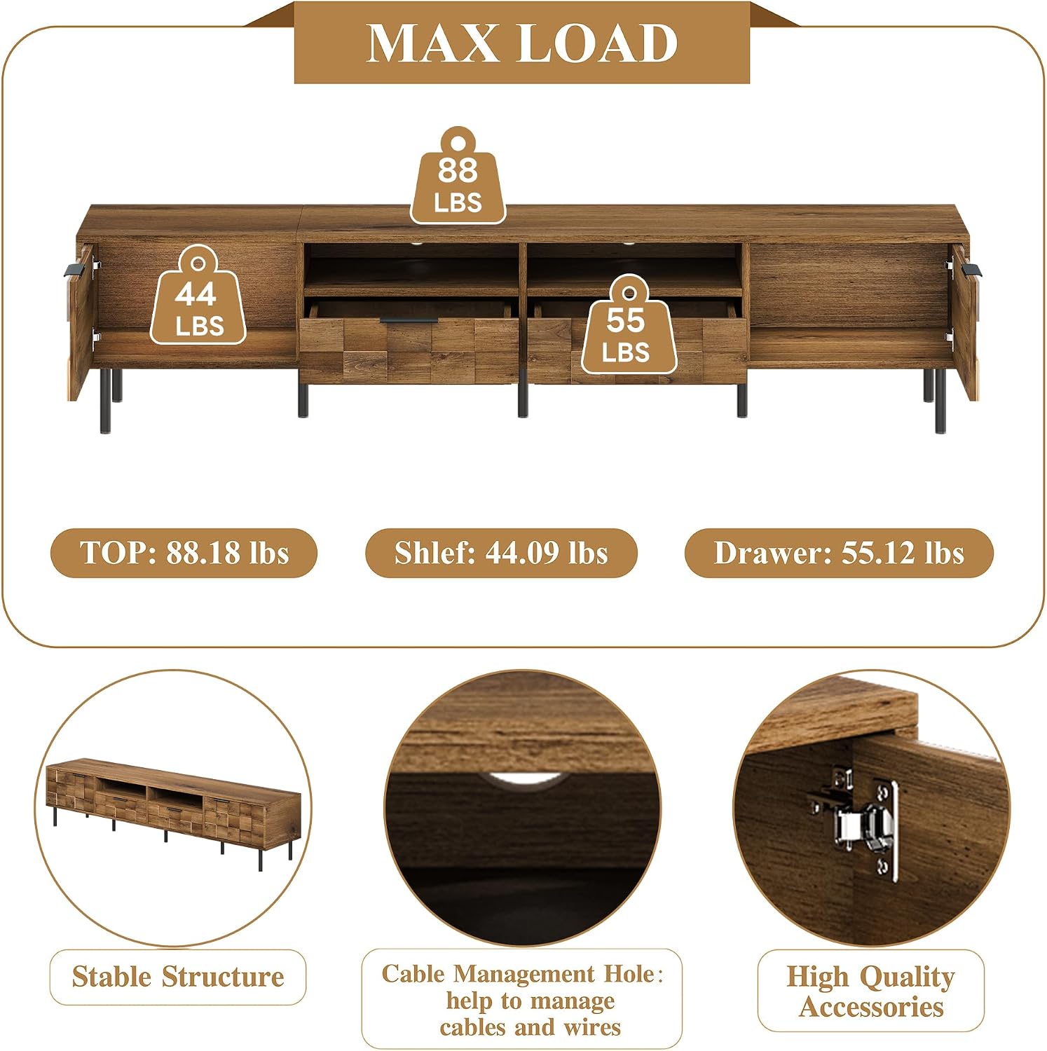 Merax 80' TV Stand for TVs Up to 85', Modern Entertainment Center with 2 Drawers, 2 Doors, and Open Space, Media Console with Unique Mosaic Front Design for Living Room