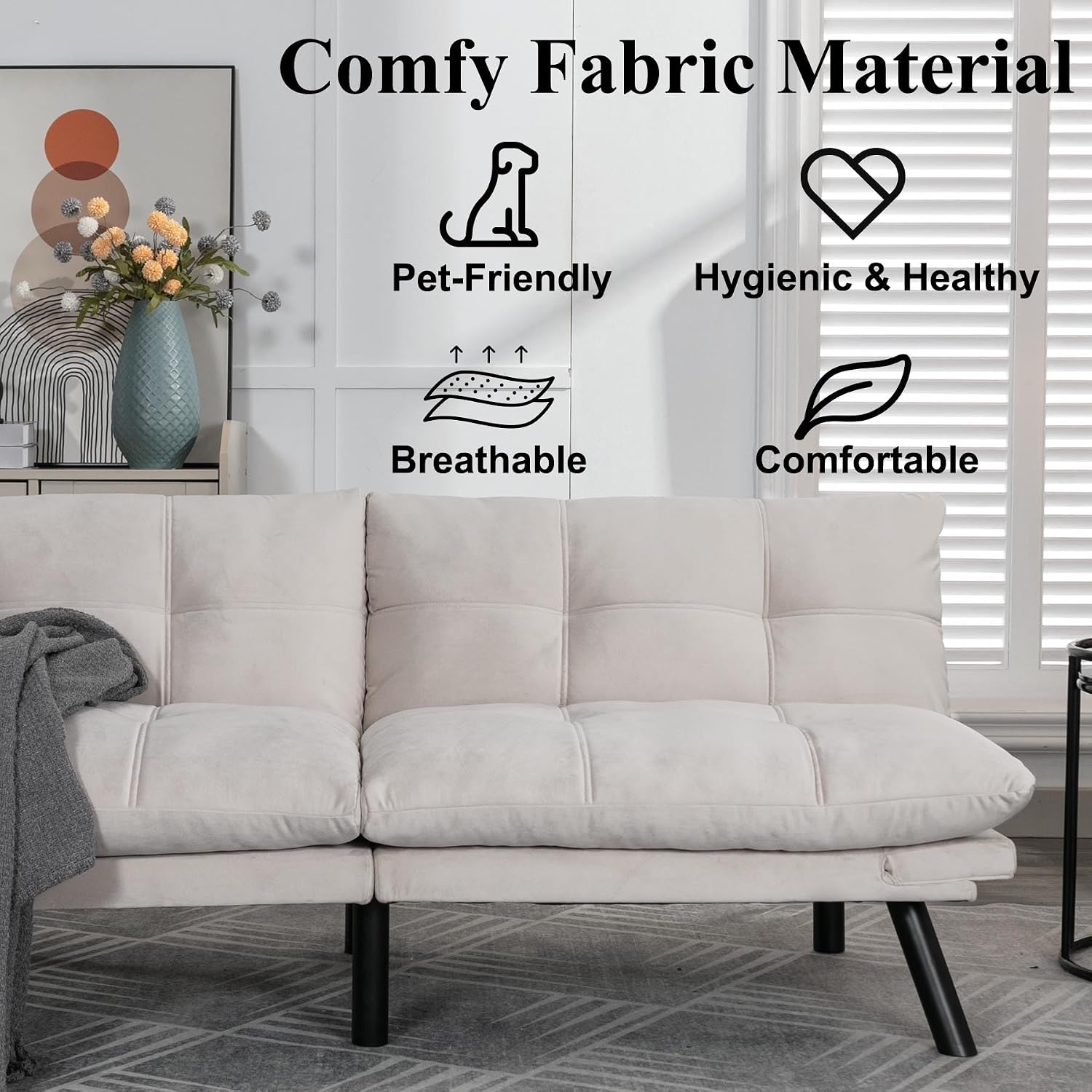 Anwick Velvet Convertible Futon Sofa Bed,71' Modern Comfy Loveseat Sleeper Sofa with Adjustable Backrest Armrest,Folding Futon Sleeper Recliner for Living Room,Office,Apartment (Cream)