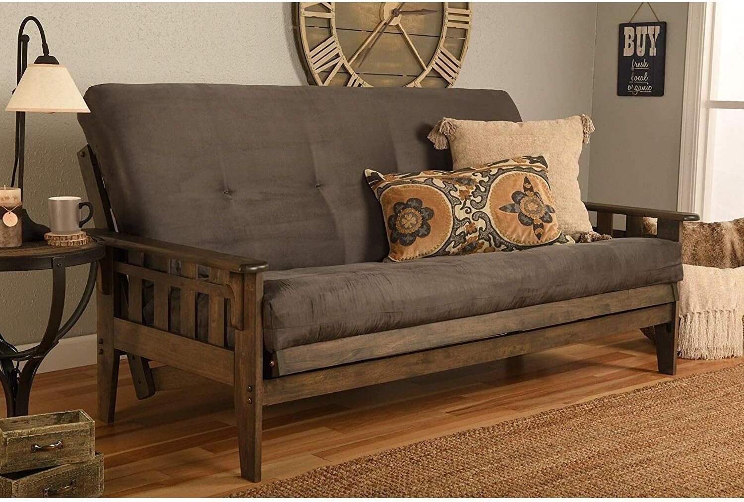 Kodiak Furniture Tucson Full Size Futon Set in Rustic Walnut Finish, Suede Gray