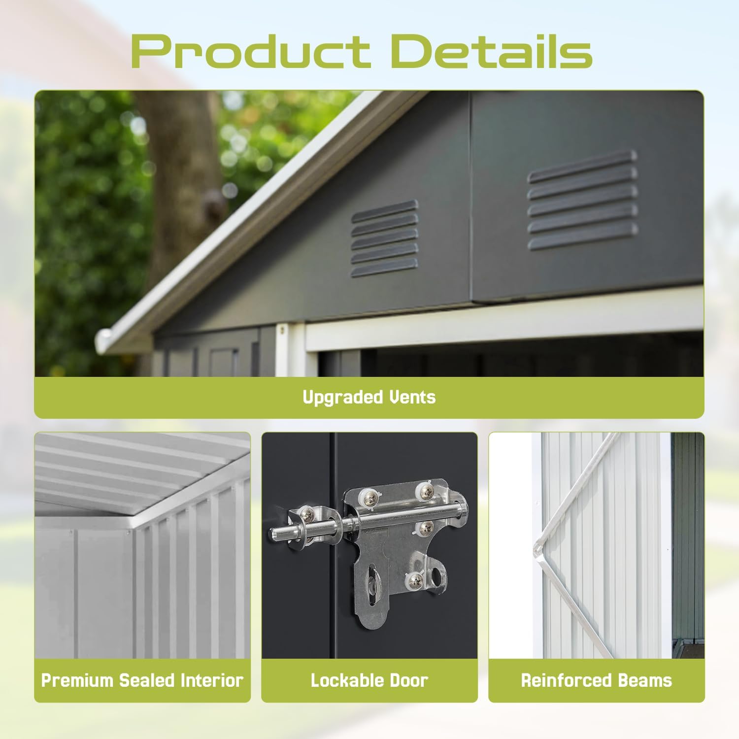 10 x 8 FT Outdoor Storage Shed, Metal Garden Tool Shed with Slooping Roof, Lockable Doors and Aluminum Frames, Easy to Assemble for Garden, Patio, Lawn, Grey