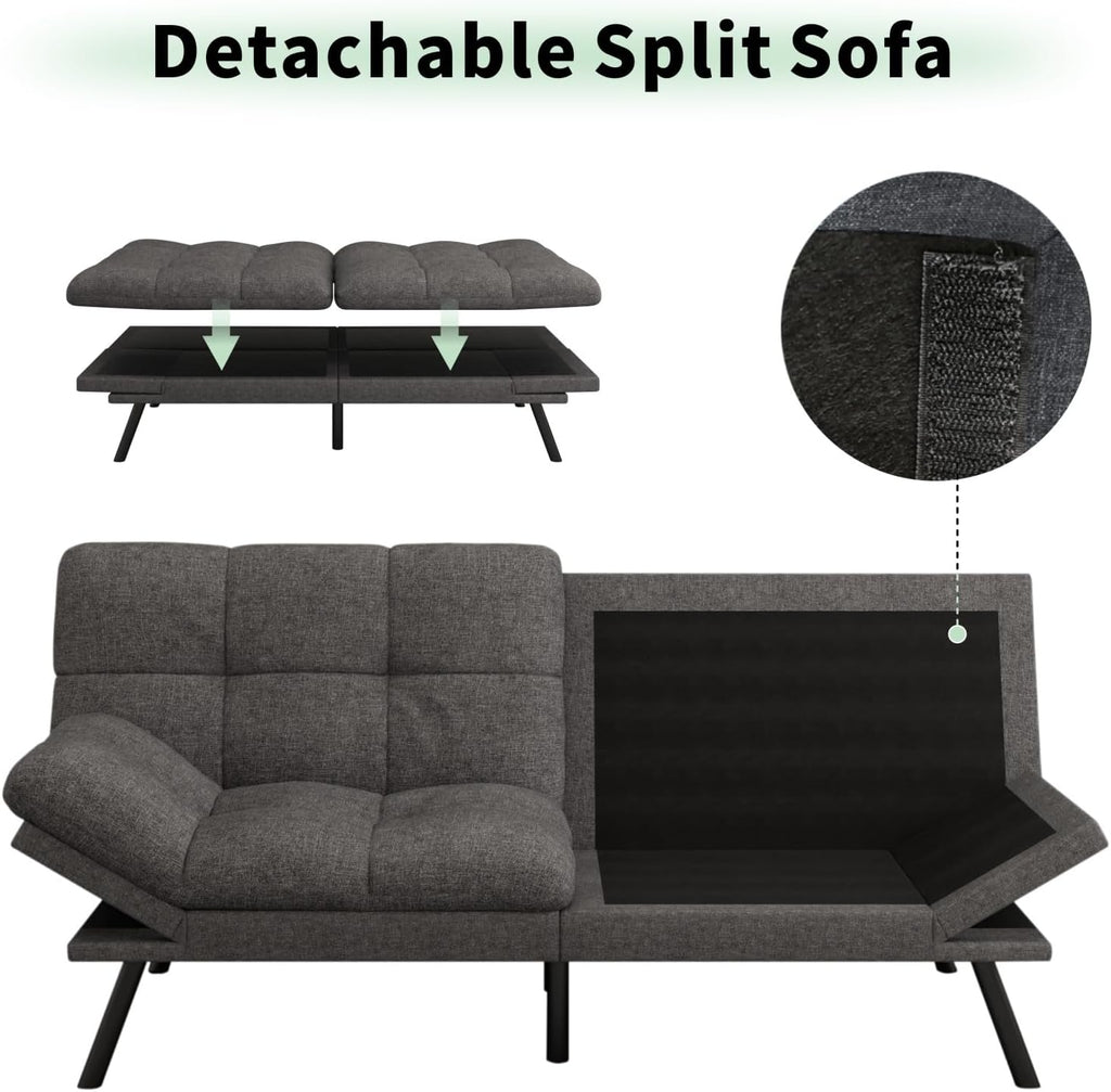 MUUEGM 71' Convertible Futon Sofa Bed, Upholstered Small Futon Couches with Adjustable Backrest, Loveseat Sleeper Bed for Compact Living Room Studio Office (Pure Grey)