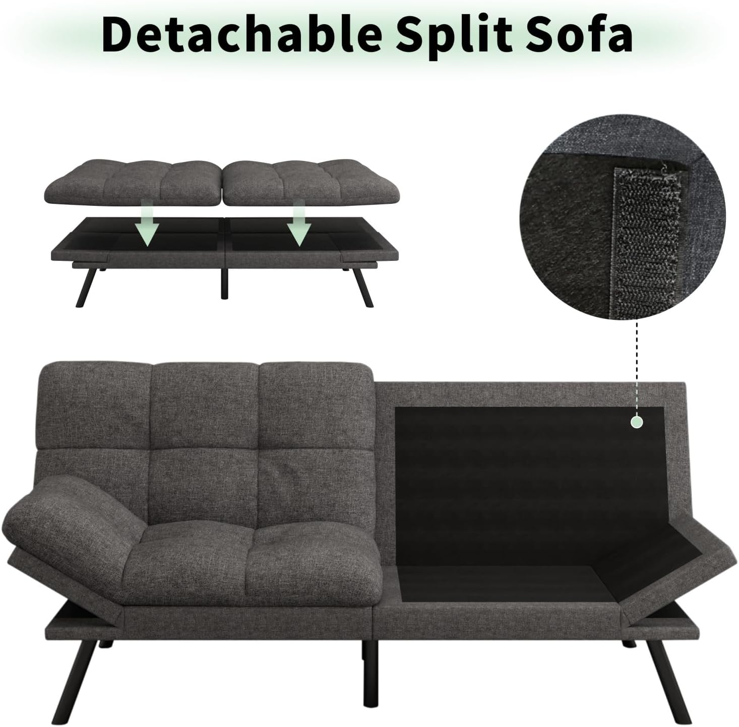 MUUEGM 71' Convertible Futon Sofa Bed, Upholstered Small Futon Couches with Adjustable Backrest, Loveseat Sleeper Bed for Compact Living Room Studio Office (Pure Grey)