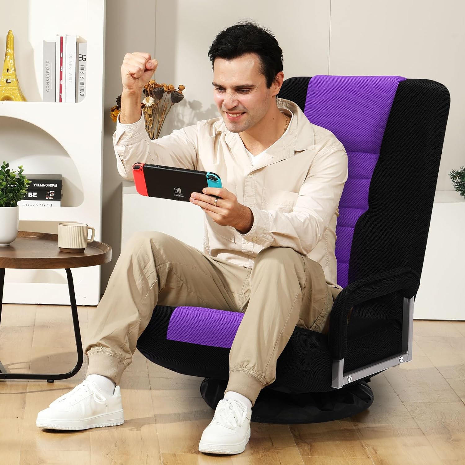 Swivel Gaming Chair Multipurpose 2PACK Floor Gaming Chair for Playing Video Games, TV, Reading w/Armrest Lumbar Support & 6 Adjustable Postion Backrest for Adults,Purple