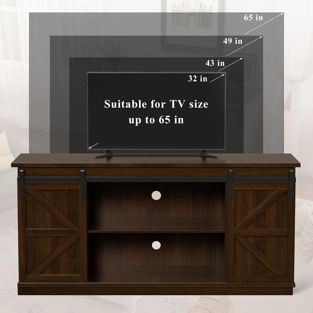 YESHOMY TV Stand for Televisions up to 65 Inches, with Sliding Barn Doors and Storage Cabinets, Console Table and Media Furniture for Living Room, 58 Inch, Espresso