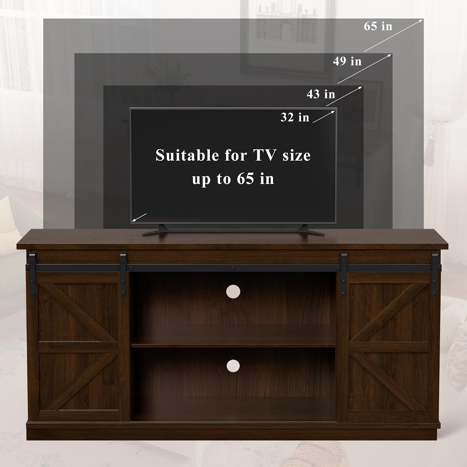 YESHOMY TV Stand for Televisions up to 65 Inches, with Sliding Barn Doors and Storage Cabinets, Console Table and Media Furniture for Living Room, 58 Inch, Espresso