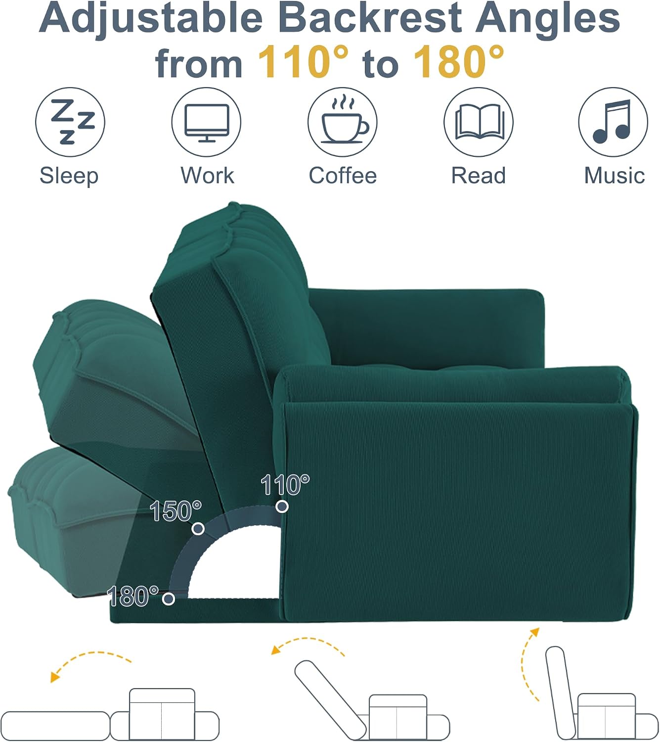 Convertible futon Sofa Bed, Sleeper Sofa Bed with Adjustable backrest, Small Space Small Sofa, Living Room, Bedroom (Green)