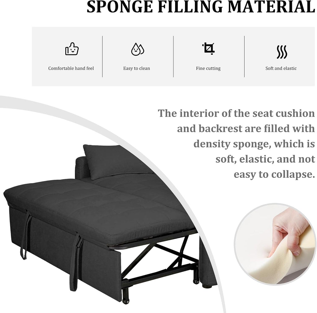 Oversized 3-in-1 Convertible Sleeper Sofa Bed, Futon Couch with Pullout Bed, 2-Seater Loveseat Sofa w/Pockets, Adjustable Backrest and Pillows for Living Room Apartment (Gray-Button Tufted)