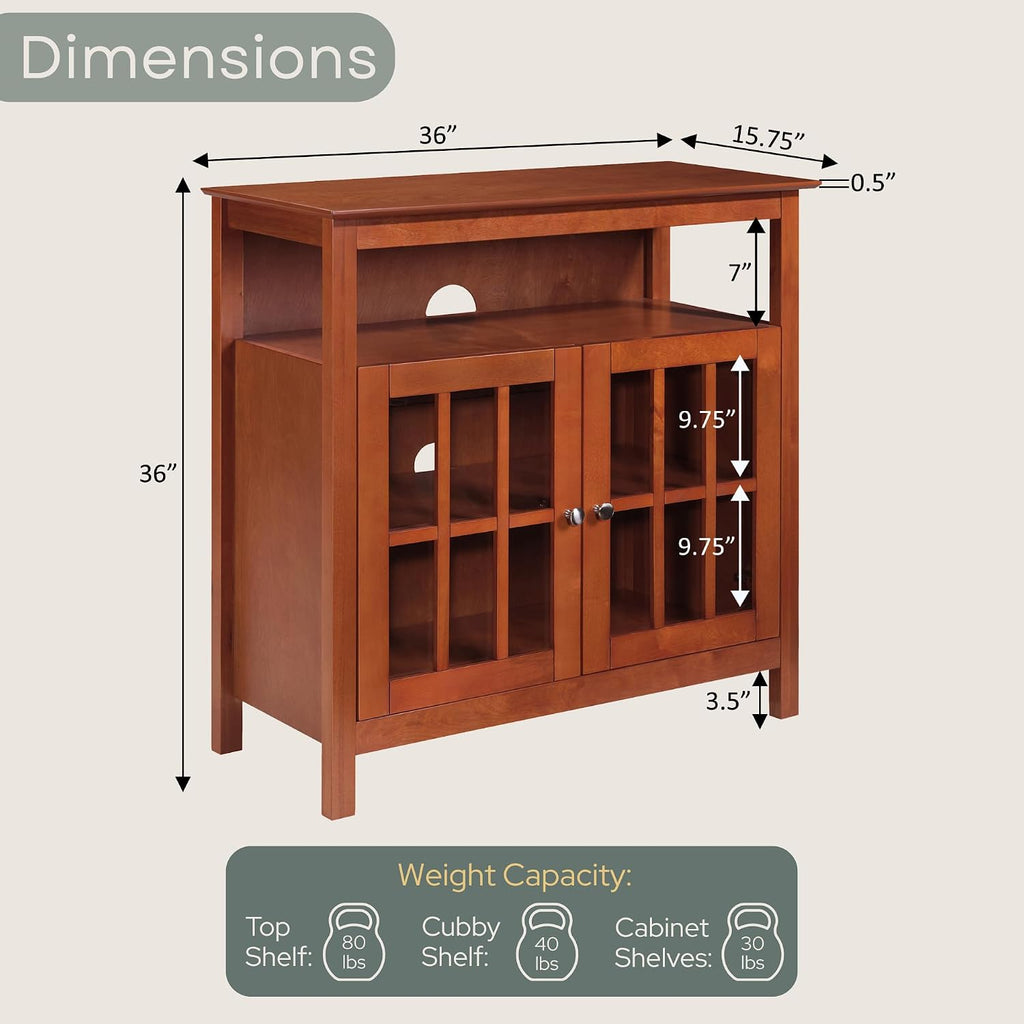 Convenience Concepts Big Sur Highboy TV Stand 36' - Modern Entertainment Center For TVs up to 40', Storage Cabinet for Dining, Living Room, & Entryway, Console Hall Table with Shelves, Cherry