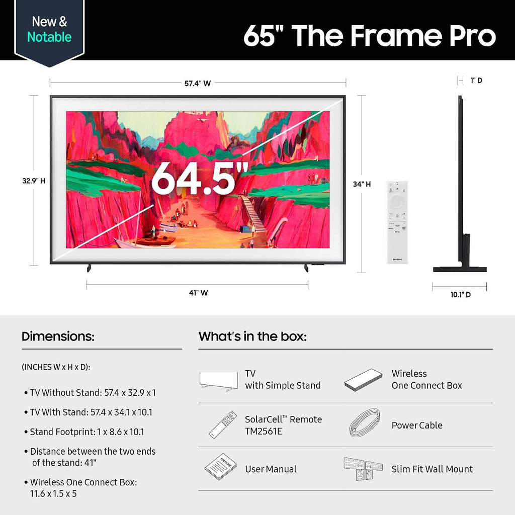 Samsung 65-Inch Class The Frame Pro LS03FW 4K Neo QLED Mini LED Smart TV (2025 Model) Slim Fit Wall Mount, Modern Frame Design, Wireless One Connect, NQ4 AI Gen3 Processor, Art Mode, Alexa Built-in