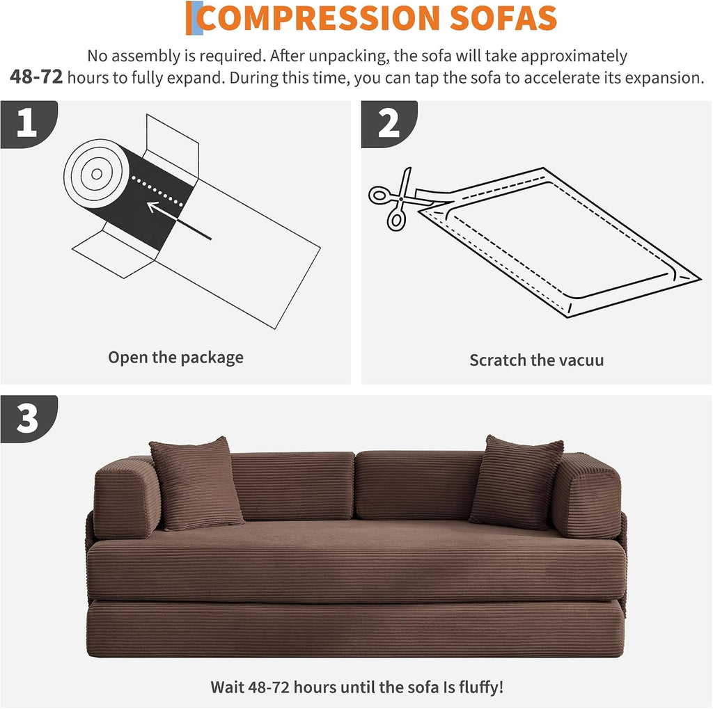Garvee 5-in-1 Convertible Sofa Bed, 78.8' Modular Corduroy Sleeper with Sturdy Frame & No Assembly, Multi-Functional Futon for Small Space, Living Room & Guest Room (Brown)