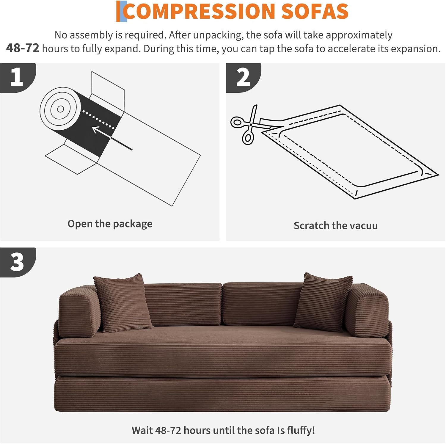 Garvee 5-in-1 Convertible Sofa Bed, 78.8' Modular Corduroy Sleeper with Sturdy Frame & No Assembly, Multi-Functional Futon for Small Space, Living Room & Guest Room (Brown)