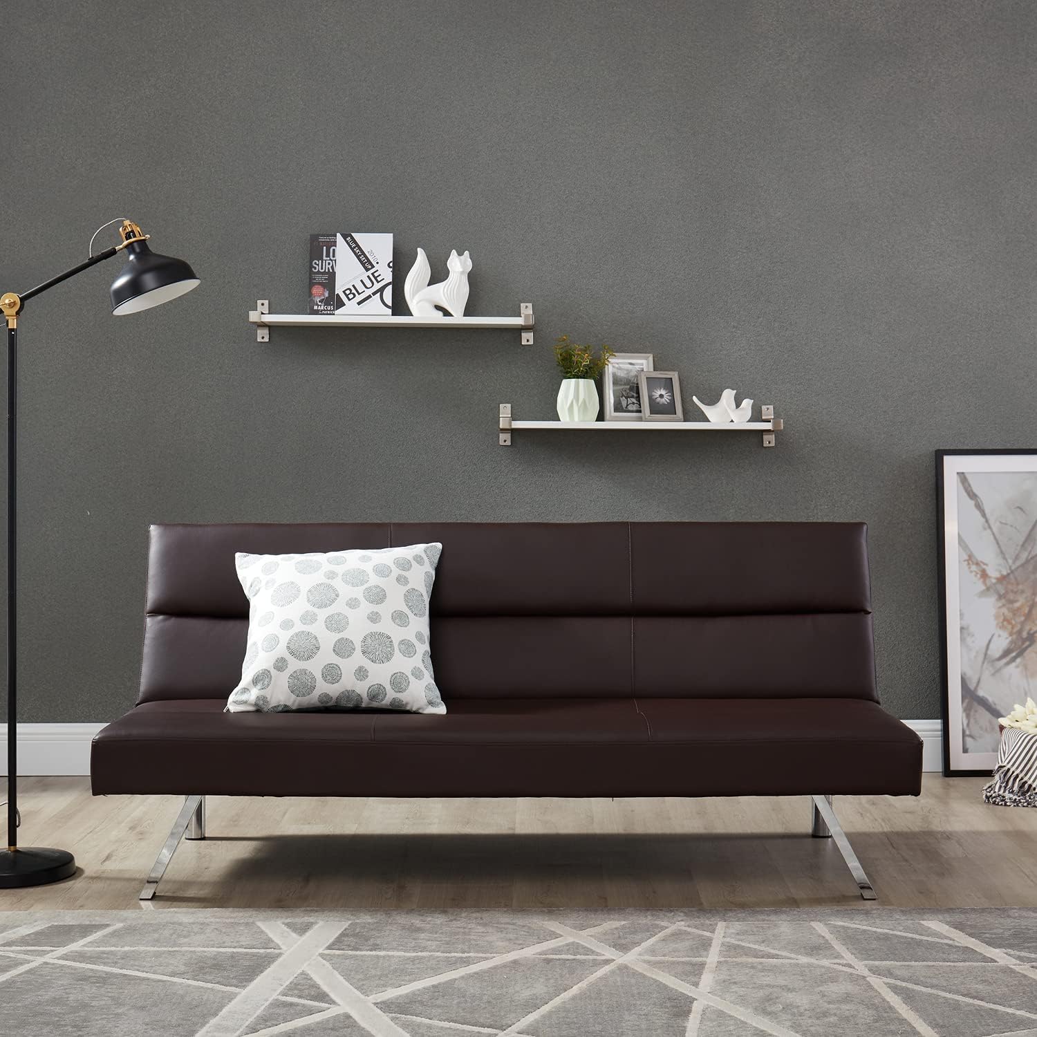 Naomi Home Zoe Futon Sofa Bed, Espresso, Faux Leather, 68.9' L x 31.80' W x 30.7' H