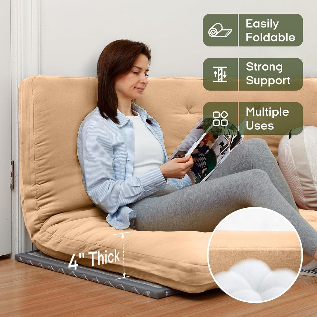 ZonLi Japanese Floor Futon Mattress Twin Size 75'x 39', 100% Cotton Cover 4'' Thicken Tatami Mattress, Foldable Sleeping Pad, Portable Dormitory Tatami Mat, Roll Up Floor Lounger Bed for Adult