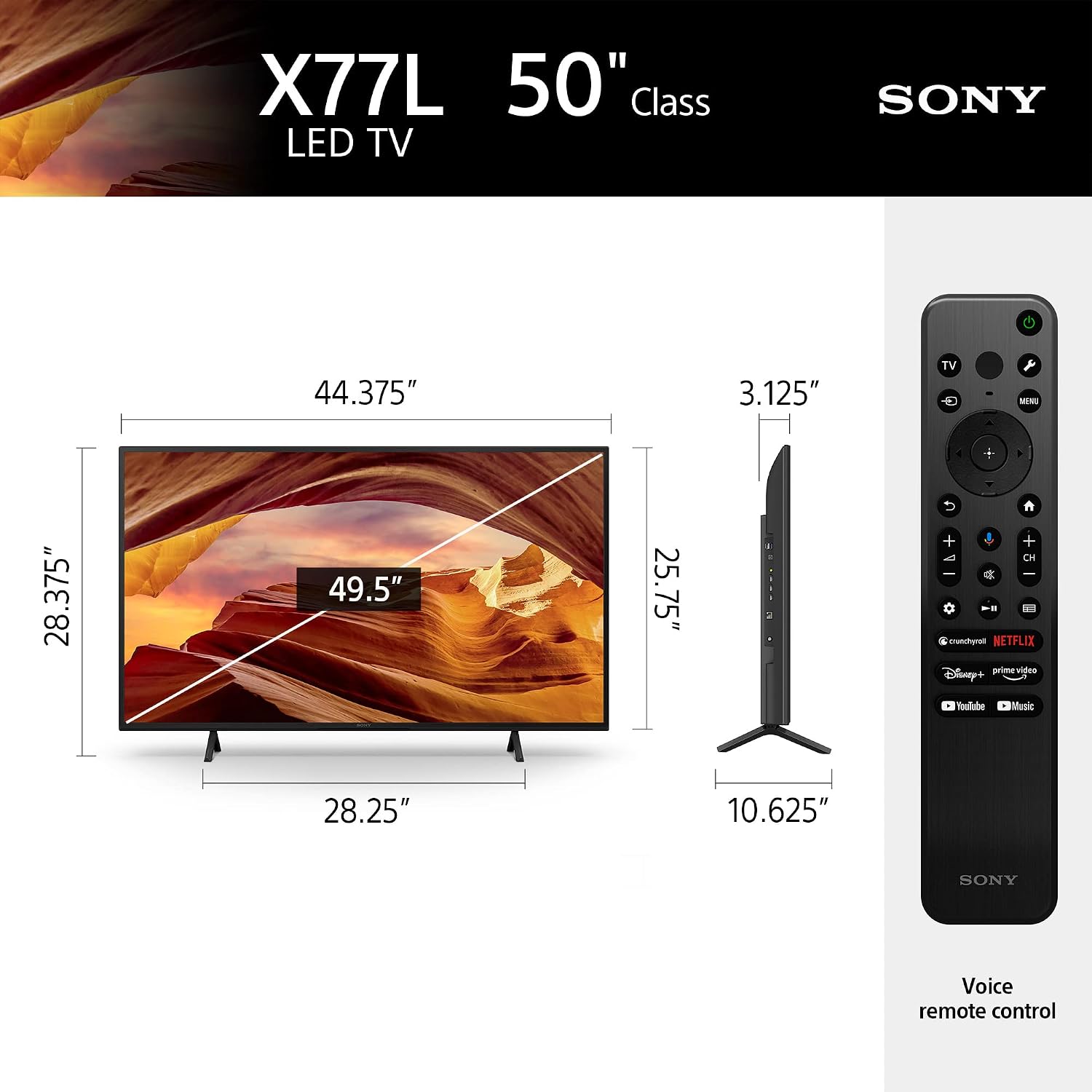 Sony 50 Inch 4K Ultra HD TV X77L Series: LED Smart Google TV KD50X77L- 2023 Model, Black