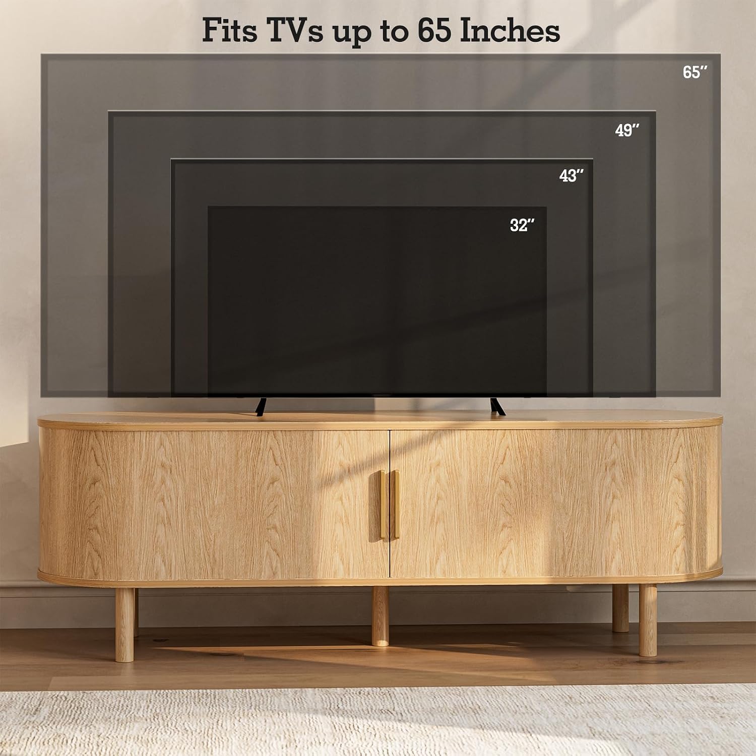 ZttRiee TV Stand for TVs up to 60 Inch, Entertainment Center with Sliding Doors and Adjustable Shelf, Modern TV Console with Storage for Living Room, Bedroom, Natural