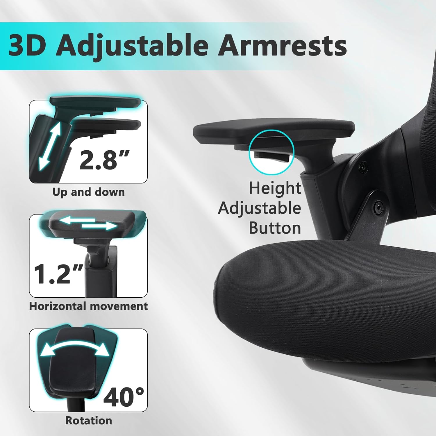 CLATINA Ergonomic High Swivel Executive Chair with Adjustable Height Head 3D Arm Rest Lumbar Support and Upholstered Back for Home Office Black