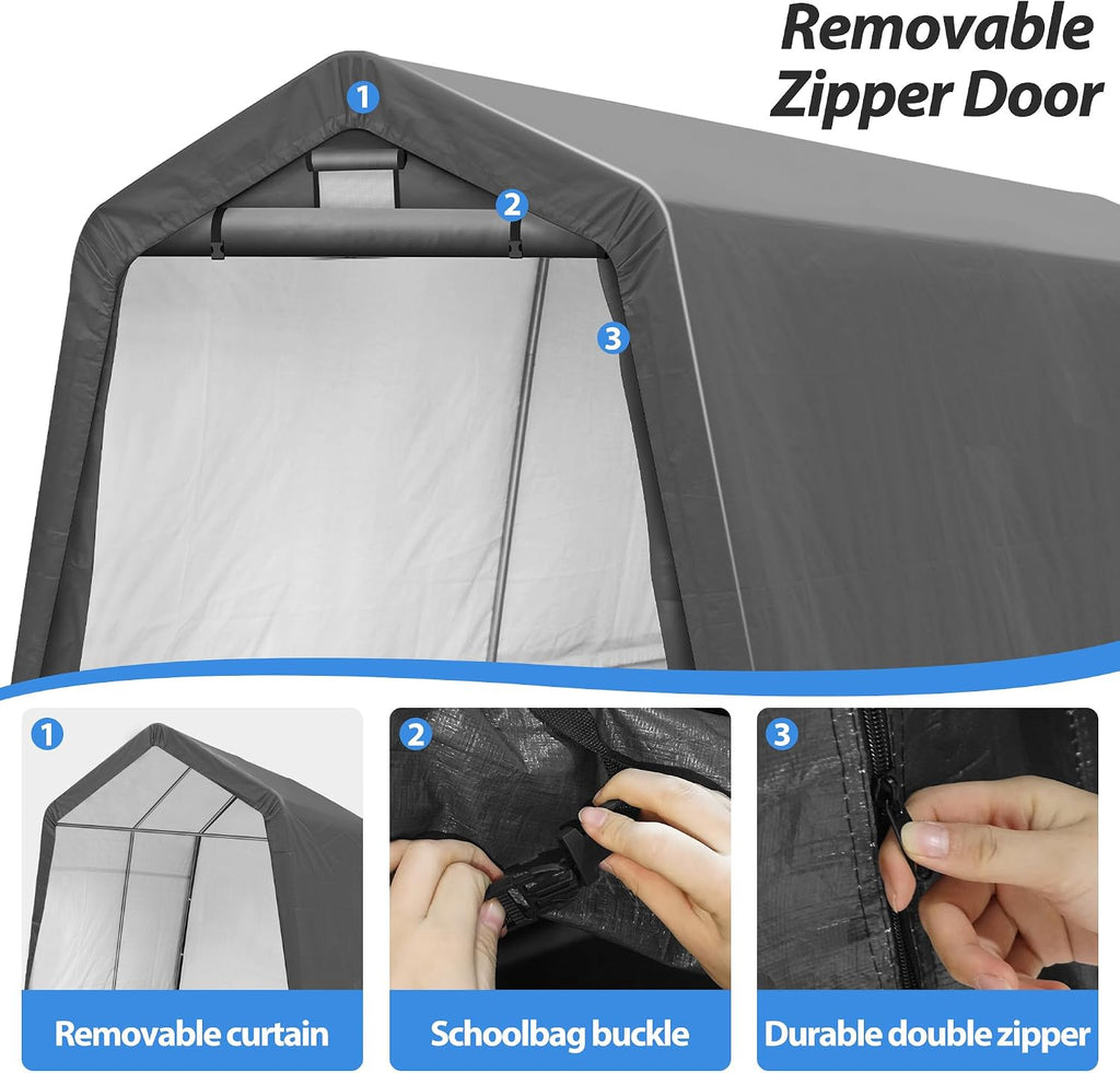 8' x 14' Outdoor Storage Shelter Shed, Portable Storage Shed Heavy Duty Portable Garage with Roll-up Zipper Door for Generator, Vehicles,Motorcycle
