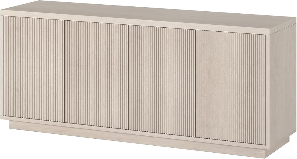 Henn&Hart Fluted TV Stand for TVs up to 65' with 2 Concealed Ribbed Storage Cabinets and Adjustable Shelves for Living Room, Family Room, or Office, Beech White