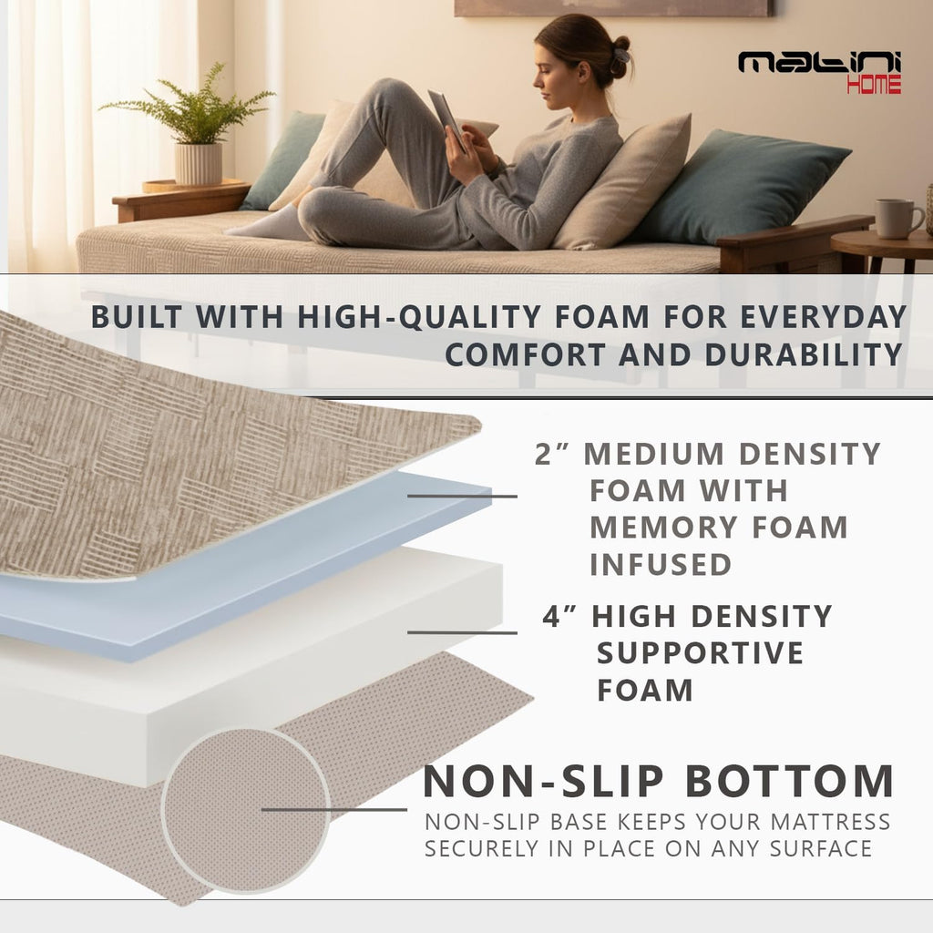 Matini Home Memory Foam Futon Mattress, Foldout Couch Futon Mattress - 54x80 Full XL (Driftwood) - Comfortable and Heavy Duty Sofa Bed, Thick Corded Cushion for All (Frame NOT Included)