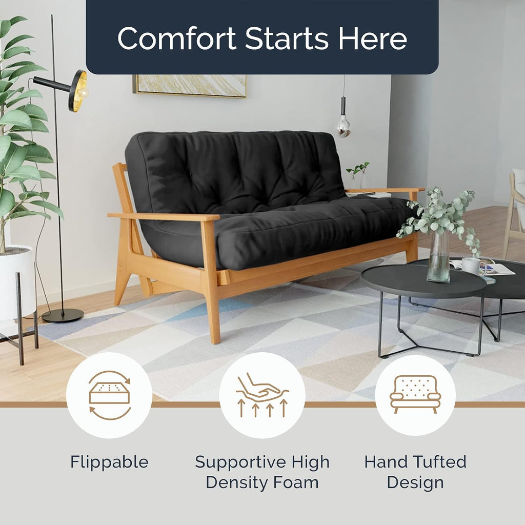 Loosh Home | 12' Full Size Futon Sofa Bed Foam Mattress - USA Made, Black, No Frame